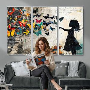 Banksy Butterfly Girl Wall Art Canvas Print, Framed Street