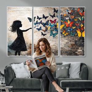 Banksy Butterfly Girl Wall Art Canvas Print, Framed Street