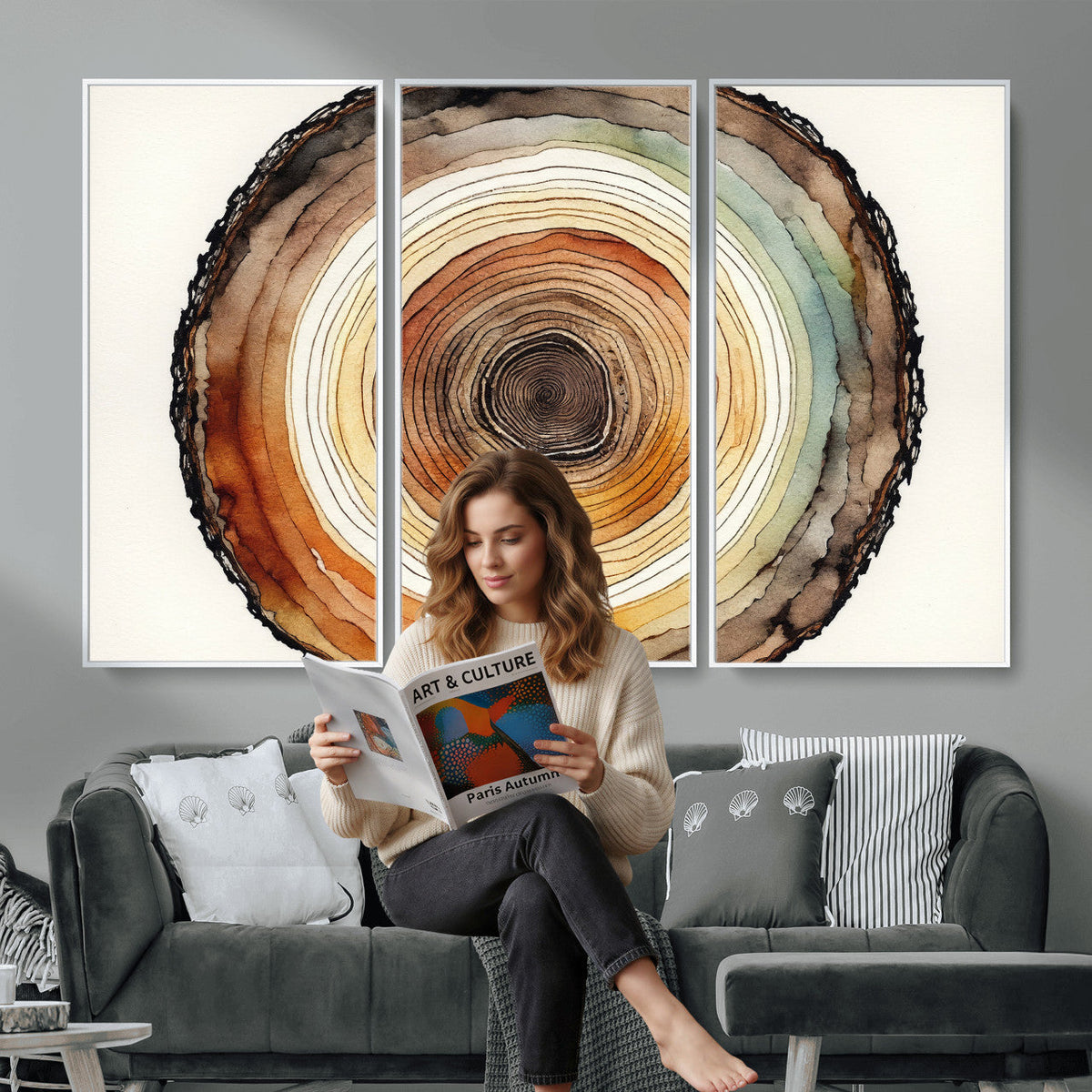 Natural Wood Slice Wall Art Canvas Print, Tree Ring Wall