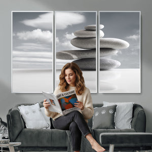 Zen Stone Wall Art Canvas Print, Balanced Rock Stack Framed
