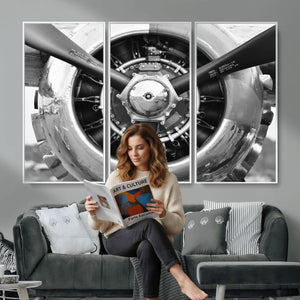 Vintage Propeller Plane Wall Art Canvas Print, Black and