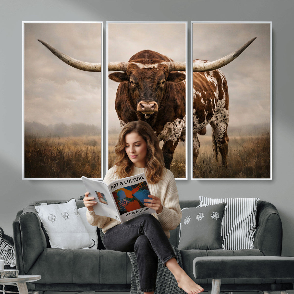 Texas Longhorn Canvas Wall Art Western Bull Desert Moody