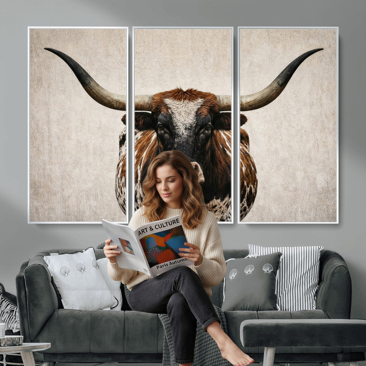 Texas Longhorn Canvas Wall Art Western Bull Desert Moody