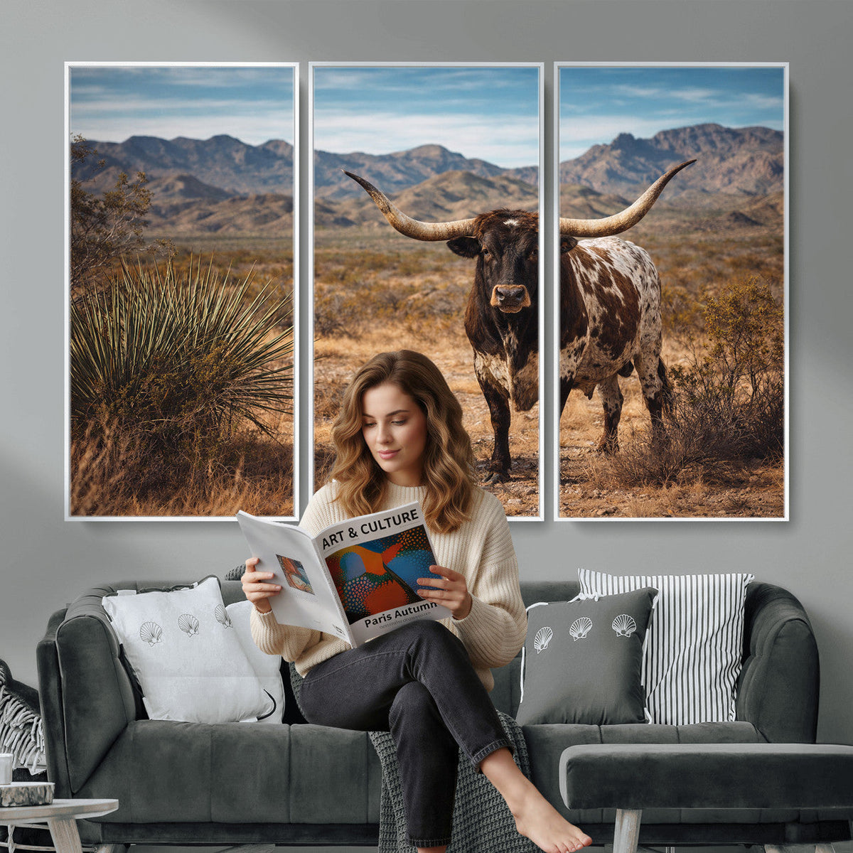 Texas Longhorn Canvas Wall Art Western Bull Desert Moody