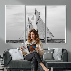 Vintage Sailboat Wall Art Canvas Print, Black and White