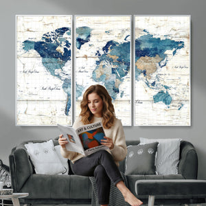 Watercolor World Map Canvas Wall Art Print – Abstract