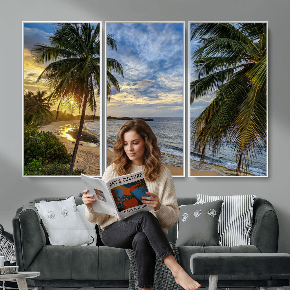 Mar Chiquita Beach Puerto Rico Canvas Wall Art, Manati Caribbean Coastal Photography Print, Tropical Ocean Sunset Decor