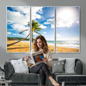 Tropical Beach Canvas Wall Art, Palm Tree Ocean Photo Print, Coastal Living Room Decor, Turquoise Sea Beach House Art, Summer Wall Art