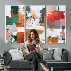Blue Teal Abstract Canvas Wall Art, Modern Textured Painting Print, Navy Orange White Contemporary Art, Neutral Living Room Decor, Office Art
