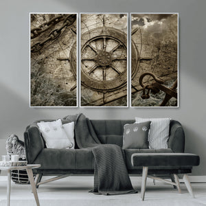 Wooden Ship Wheel Canvas Print, Multi Panel Canvas Wall Art