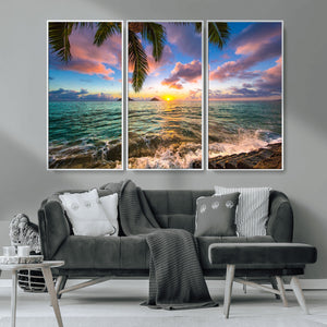 Framed Tropical Sunset Art Canvas Print