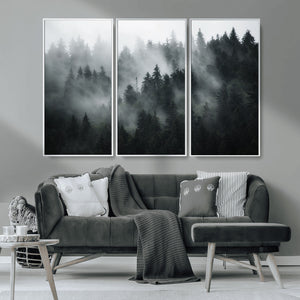 Foggy Forest Wall Art Canvas Print | 3 Panel Large Misty
