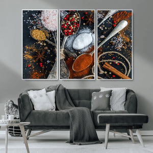 Spices and Seasonings Canvas Wall Art – Colorful Triptych