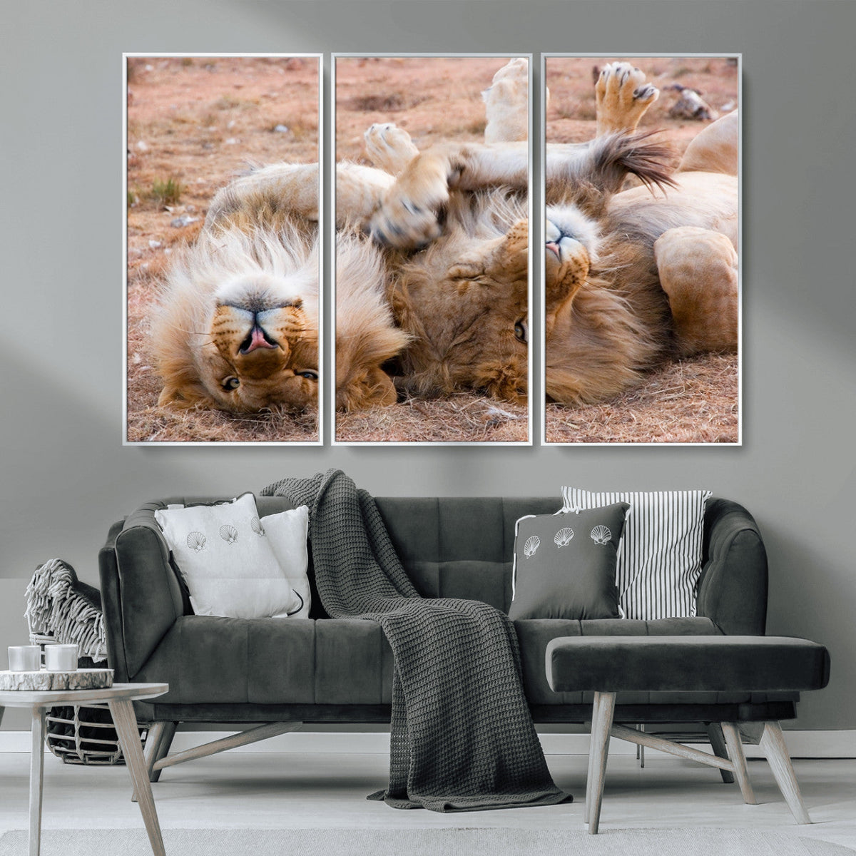 Lion Pair Wall Art Canvas Print – Framed Wildlife Scene with