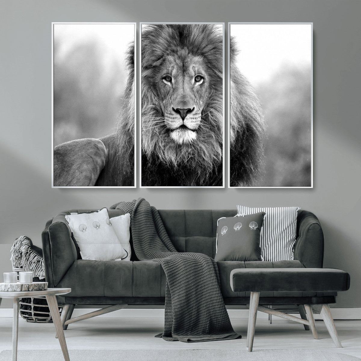 Black and White Lion Canvas Wall Art – Animal Print Artwork