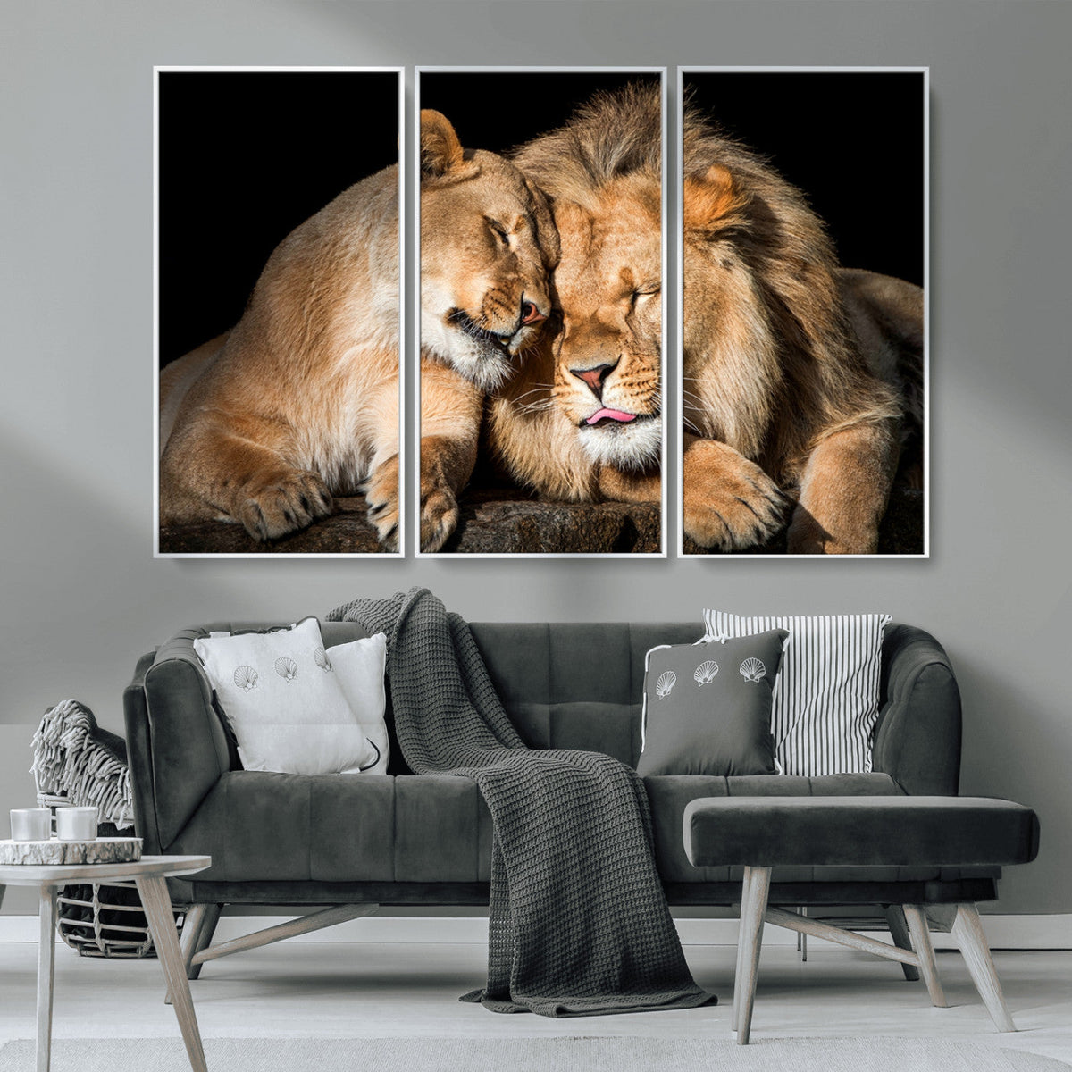 Lion and Lioness Wall Art Canvas Print – Framed African