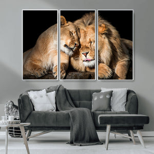 Lion and Lioness Wall Art Canvas Print – Framed African