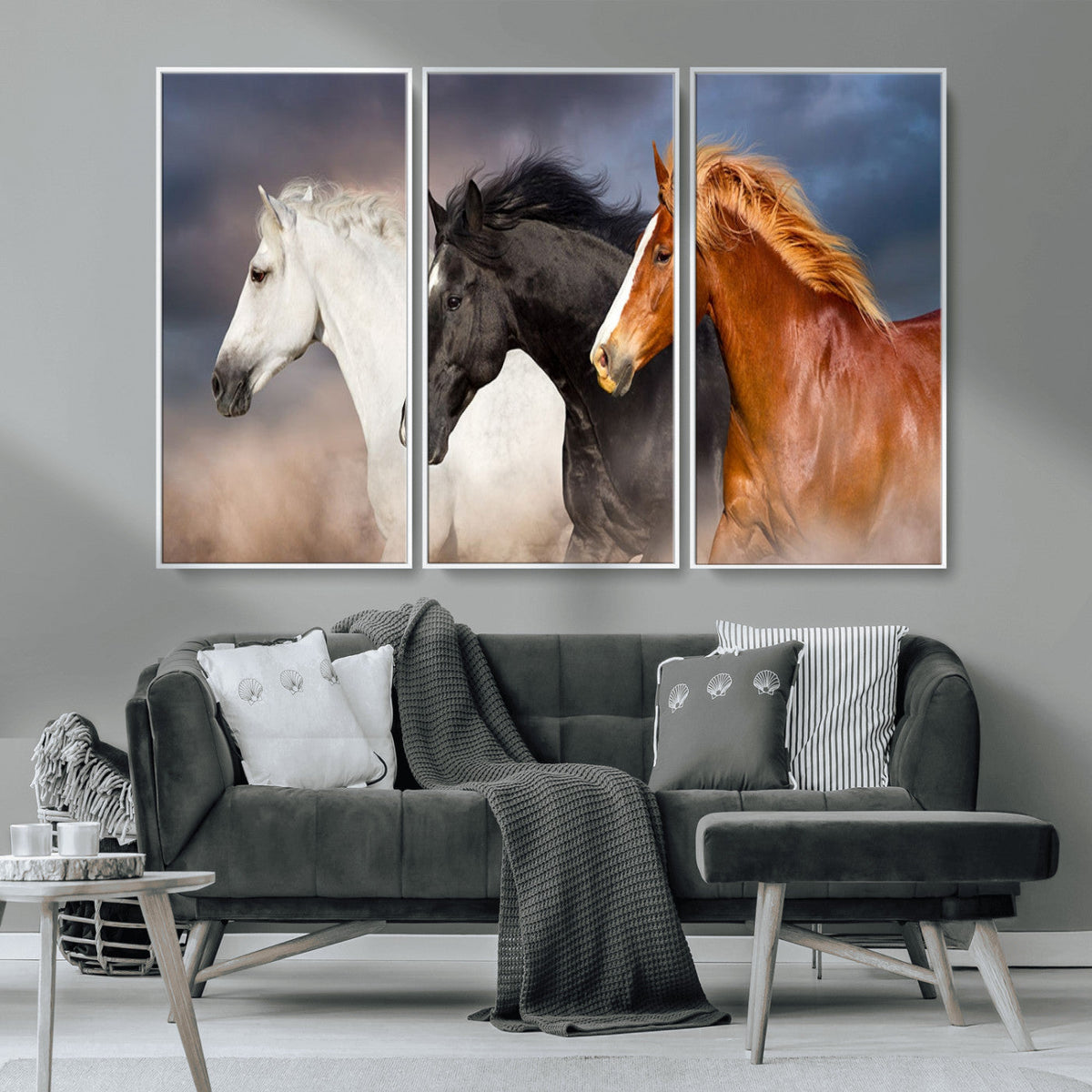 Animal Wall Art Three Horses Farmhouse Art Canvas, Framed