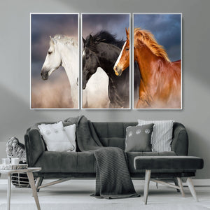 Animal Wall Art Three Horses Farmhouse Art Canvas, Framed