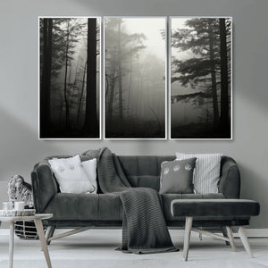 Misty Forest Wall Art Premium Canvas Print a Foggy and