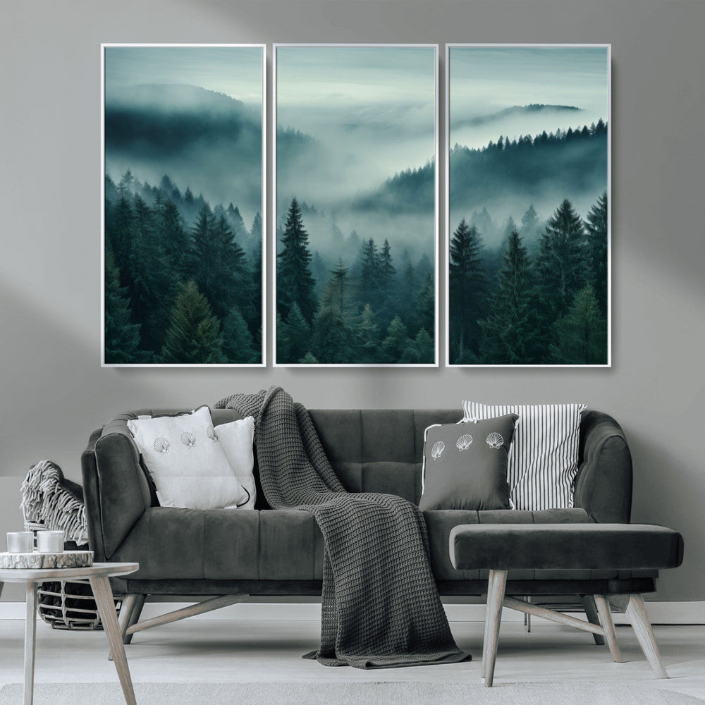 Captivating Misty Foggy Forest Wall Art Premium Canvas Print