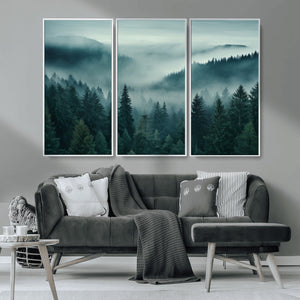 Captivating Misty Foggy Forest Wall Art Premium Canvas Print