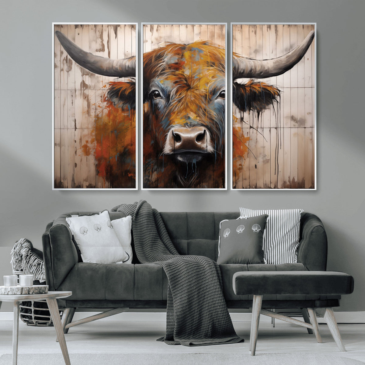 Scottish Highland Cow Cattle Art Print on Wood Style