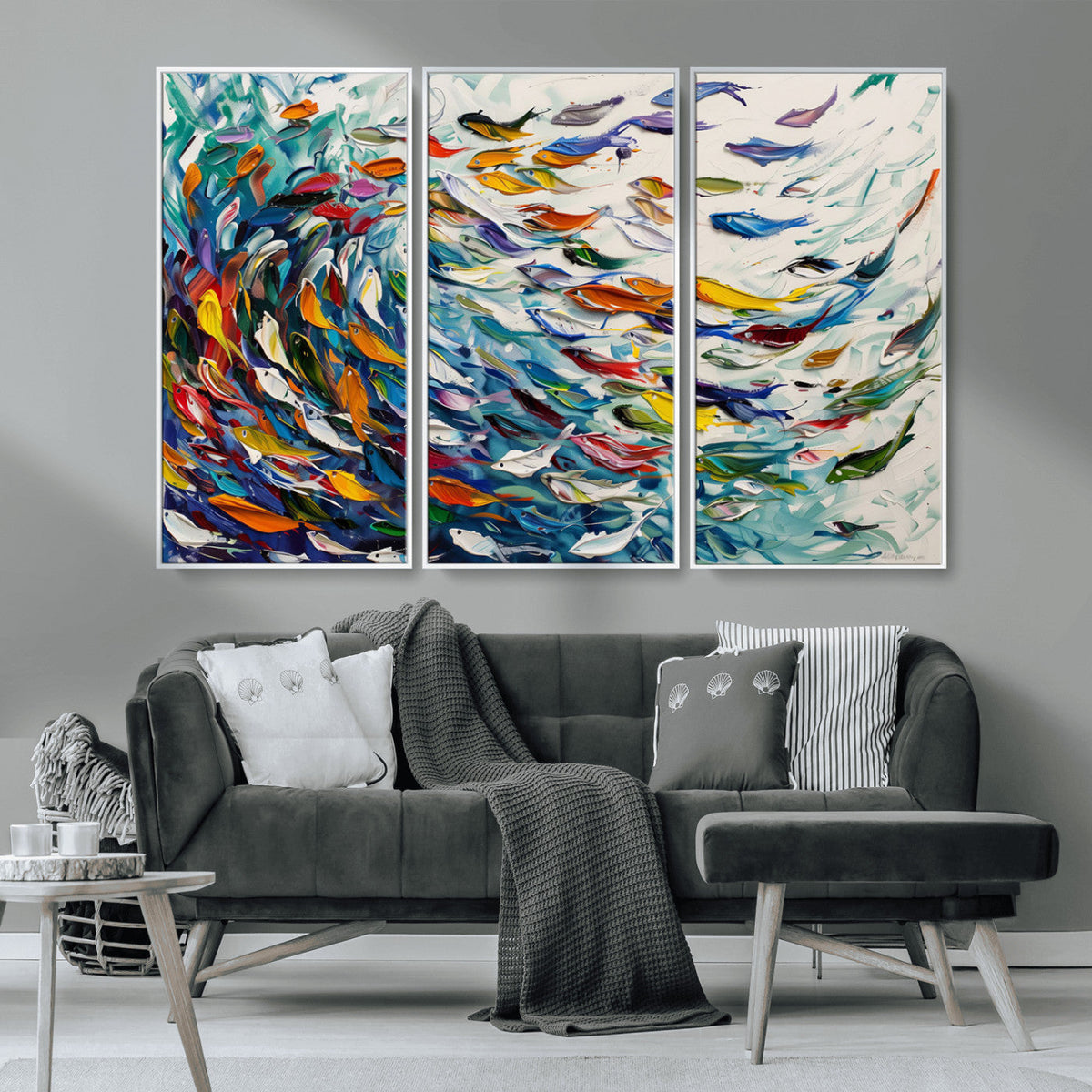 Modern Abstract Fish Shoal Wall Art Canvas Print, Colorful