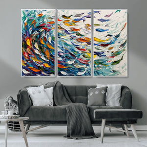 Modern Abstract Fish Shoal Wall Art Canvas Print, Colorful
