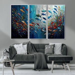 Modern Abstract Fish Shoal Wall Art Canvas Print, Colorful