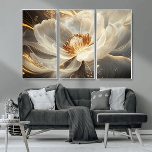 Gold Floral Wall Art Canvas Print, Framed Modern Flower Art