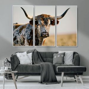 Texas Bull Longhorn Wall Art Canvas Print for Farm House