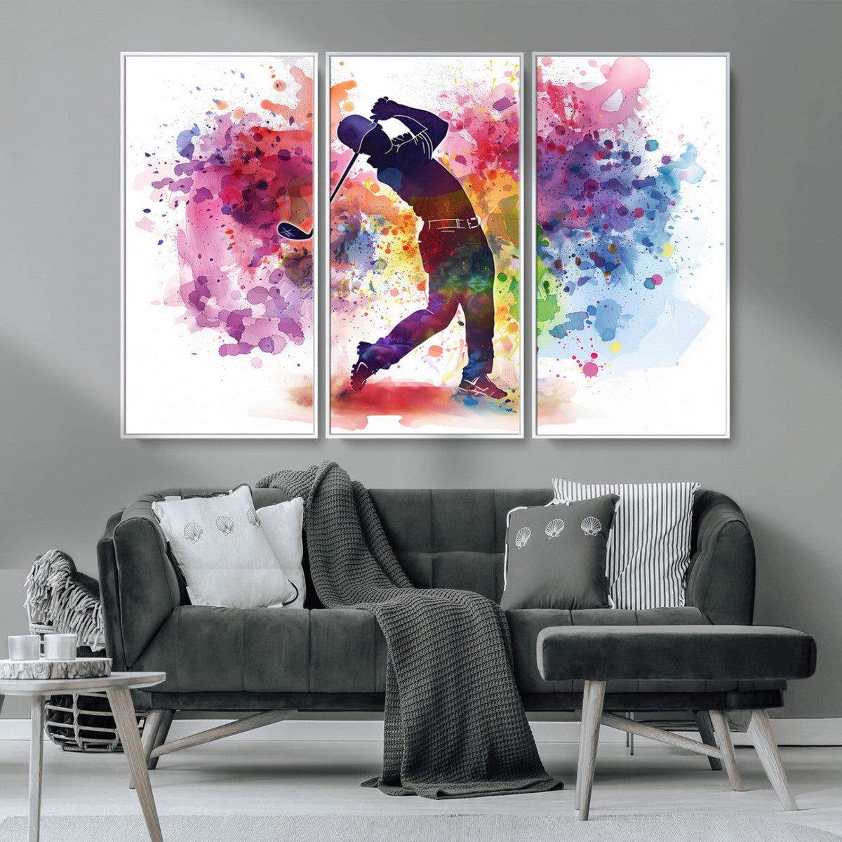 Colorful Golfer Swing Wall Art Canvas Print - Ready to Hang,