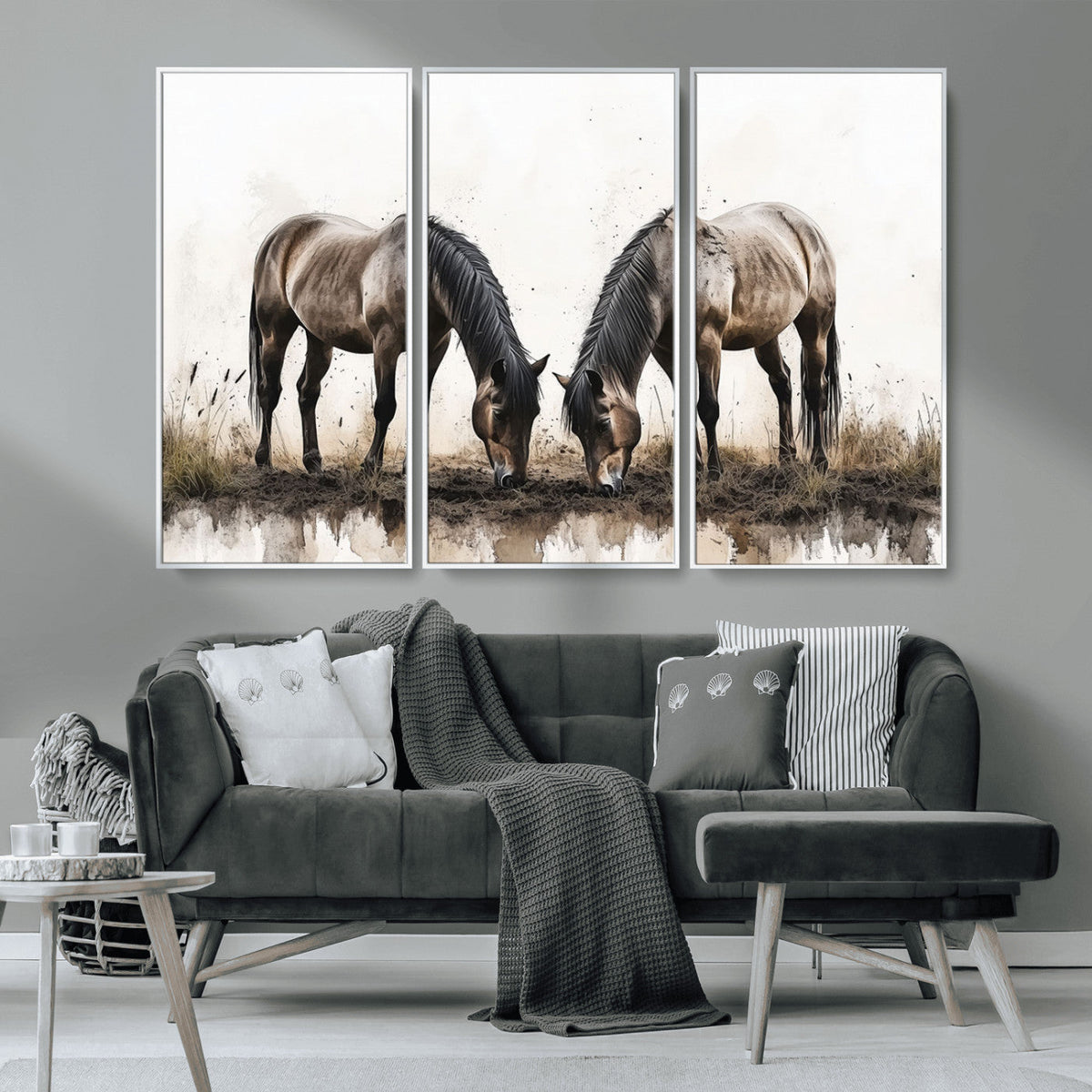 Chines Ink Style Horses Wall Art Canvas Print