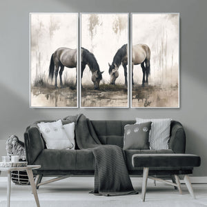 Chines Ink Style Vintage Horses Wall Art Canvas Print for