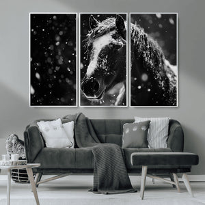 Winter Horse Wall Art | Black and White Horse Print | Ready