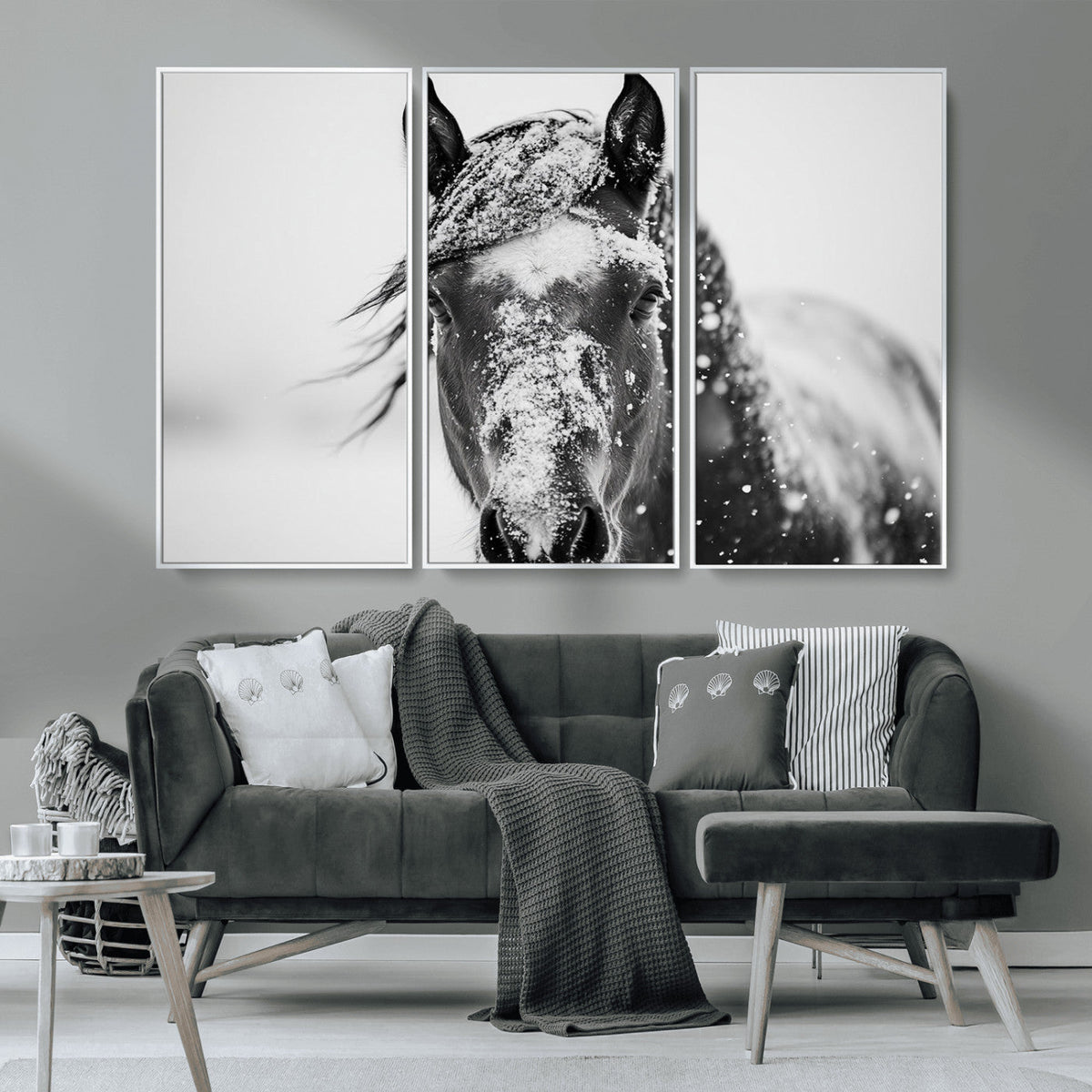 Western Wall Art | Black and White Winter Horse Wall Art |