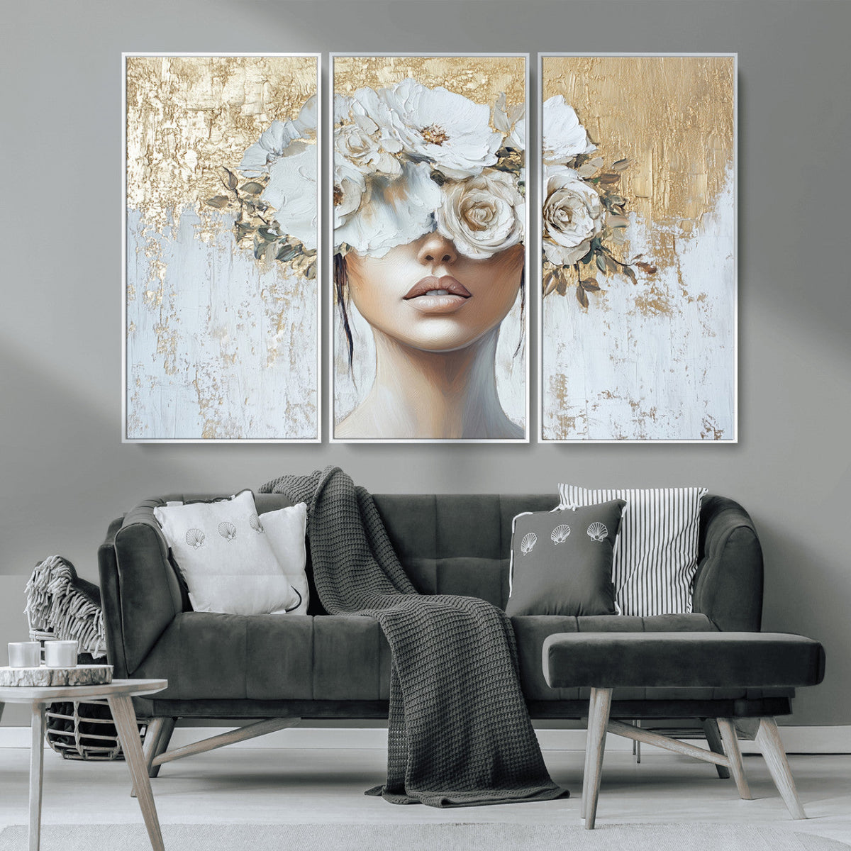 Golden Petal Wall Art - Canvas Print Flower Head Woman