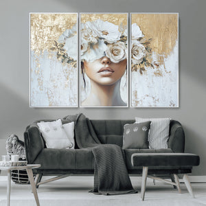 Golden Petal Wall Art - Canvas Print Flower Head Woman