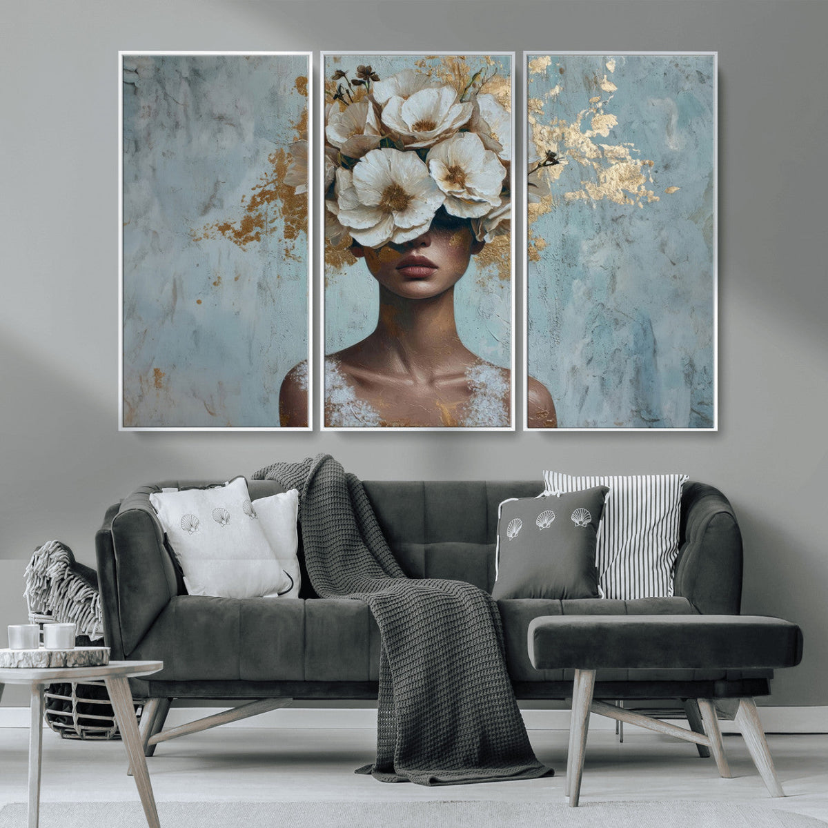 Golden Petal Wall Art - Petal Silhouette Woman Wall Art