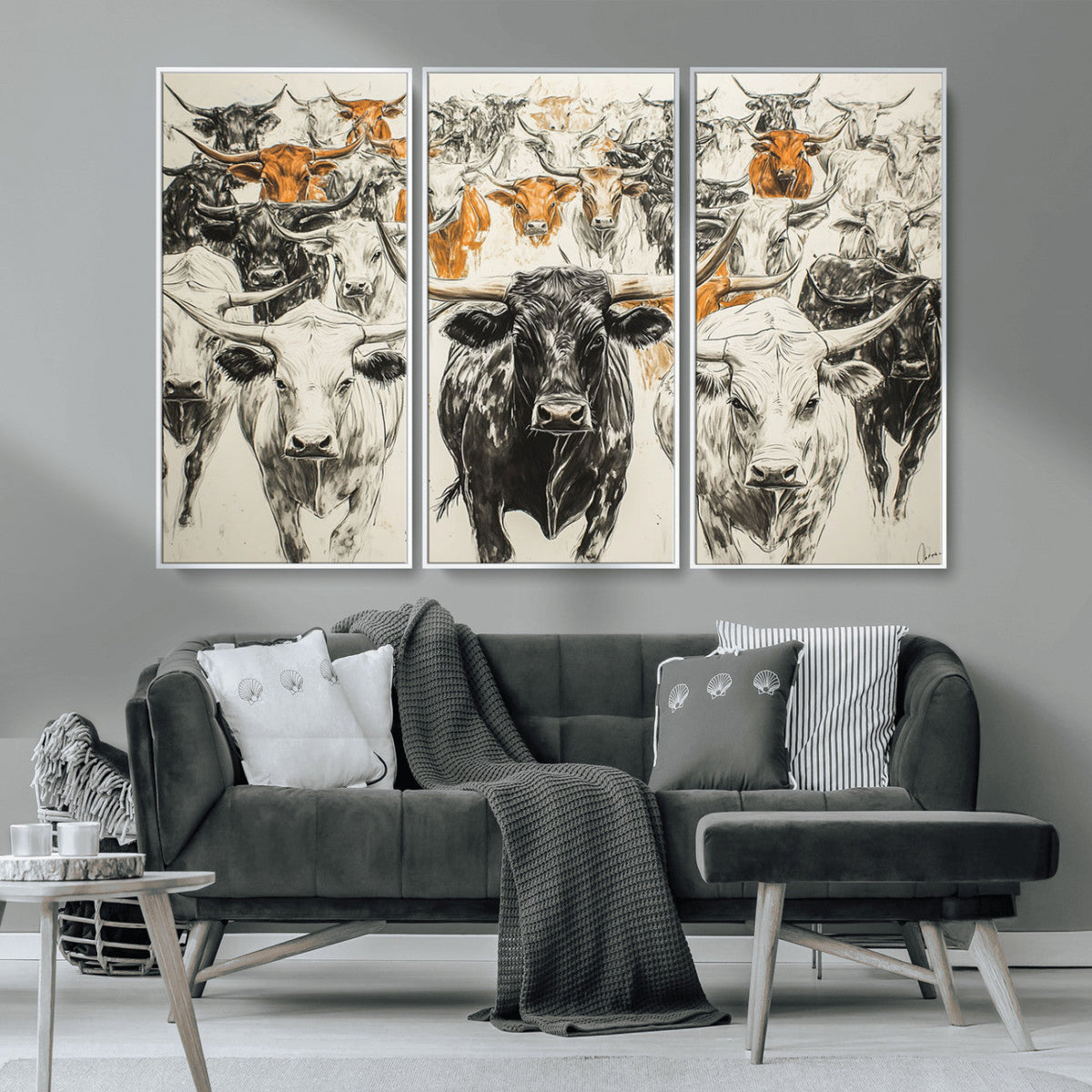 Farmhouse Wall Art | Western Longhorn Cattle Canvas Print |