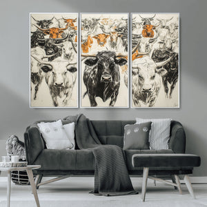 Farmhouse Wall Art | Western Longhorn Cattle Canvas Print |
