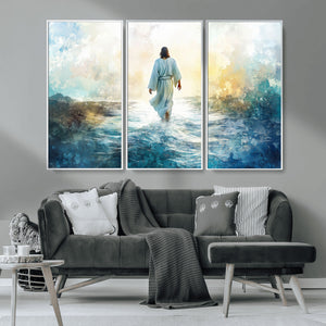 Watercolor Jesus Walking on Water Canvas Print, Christian