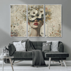 Abstract Floral Women Patel Wall Art Canvas Print