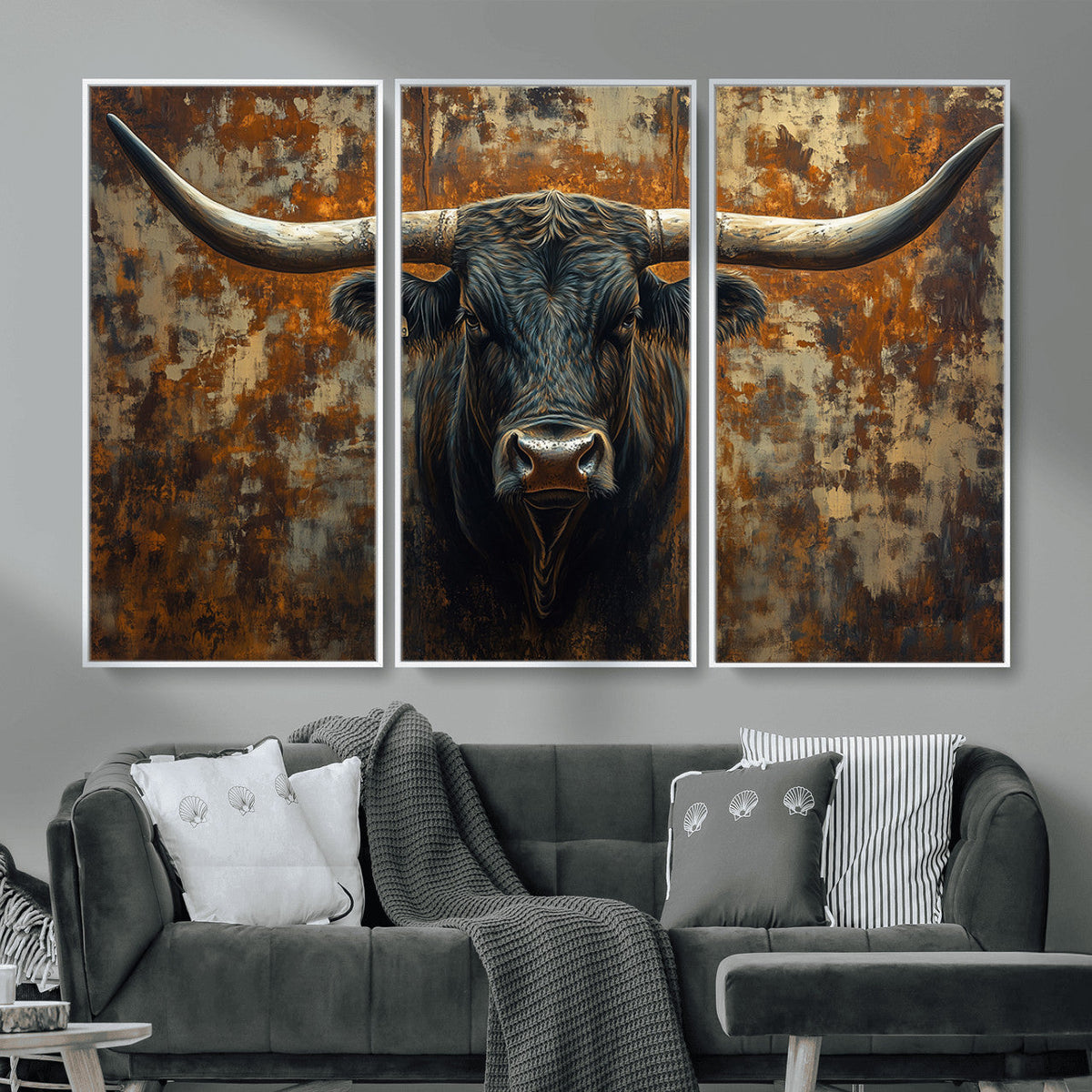 Longhorn Texas Cow Bull Wall Art | Rustic Farmhouse Canvas