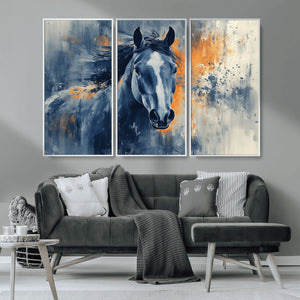 Abstract Blue Horse Wall Art Print Canvas | Horse Wall Art