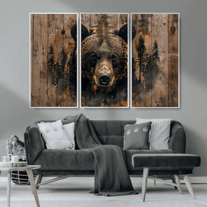 Rustic Grizzly 399 Wall Art | Triptych Canvas Print | Rustic