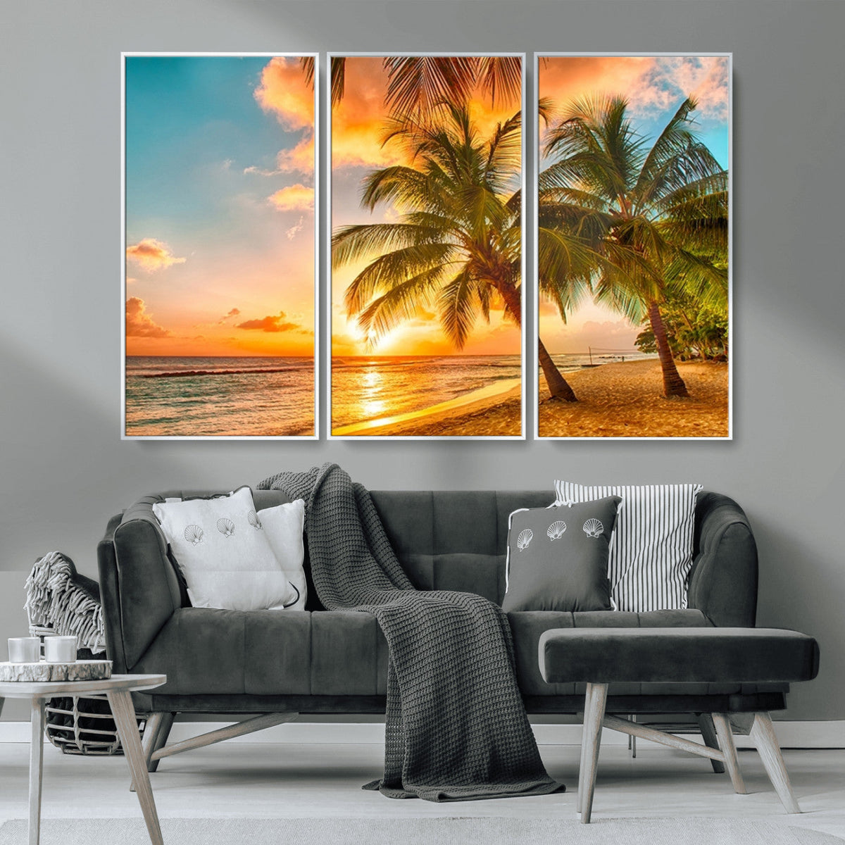 Tropical Sunset Beach Canvas Wall Art Print – Vibrant Palm