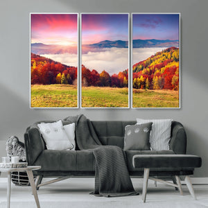 Autumn Mountain Foggy Landscape Wall Art Canvas Print |