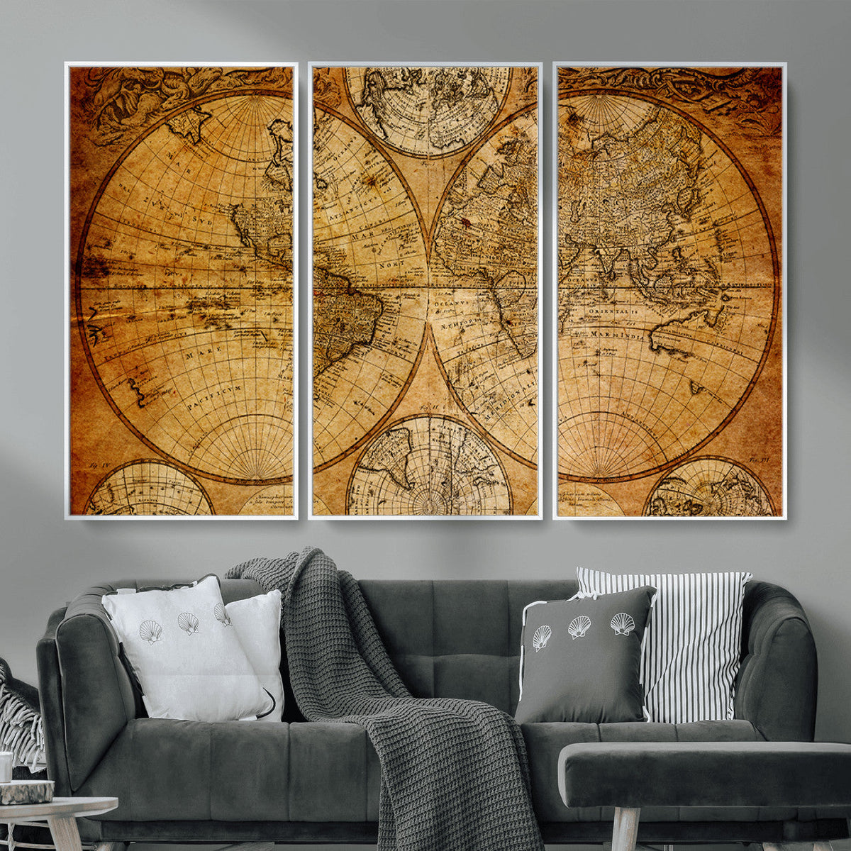 Vintage World Map Canvas Print – Antique Push Pin Travel